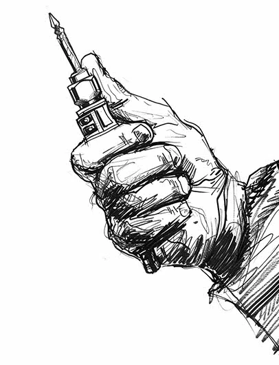 Illustration of a hand holding a screwdriver